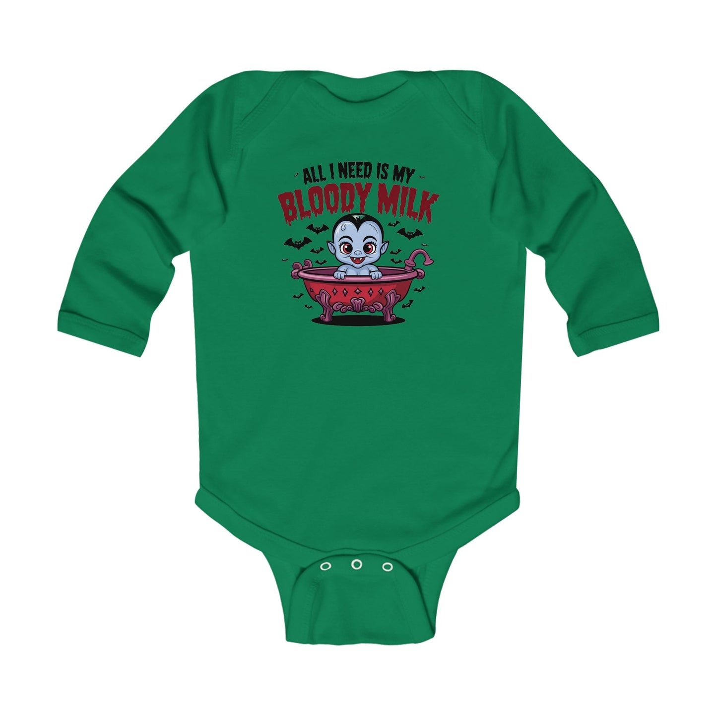 Cute Halloween Infant Long Sleeve Bodysuit - "All I Need Is My Bloody Milk"