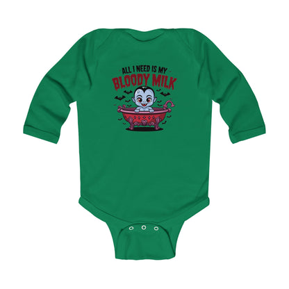 Cute Halloween Infant Long Sleeve Bodysuit - "All I Need Is My Bloody Milk"