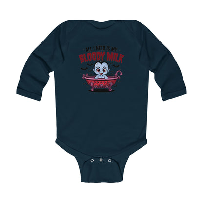 Cute Halloween Infant Long Sleeve Bodysuit - "All I Need Is My Bloody Milk"