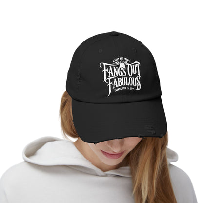 Fangs Out 1 Distressed Cap - Casual Style Hat for Everyday Use, Gift for Friends, Men and Women, Relaxed Vibe, Fun Occasion