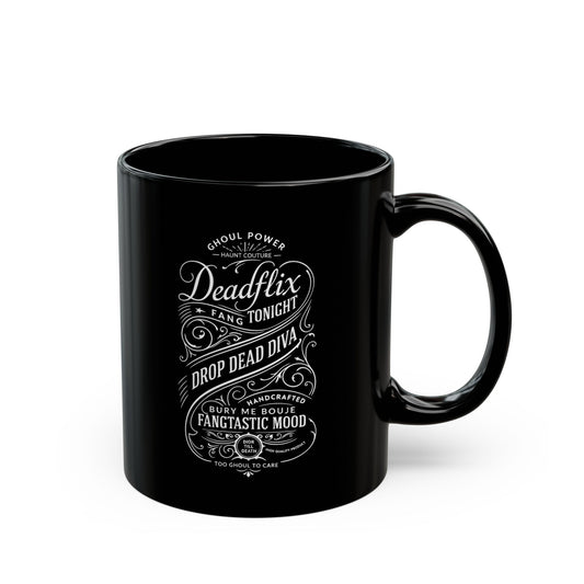 DeathFlix Mug, Dark Humor Coffee Cup, Halloween Gift, Witchy Drinkware, Spooky Kitchen Accessory