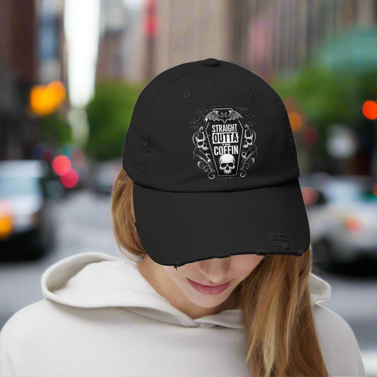 Straight Outta Coffin Distressed Cap - Unisex Skull Hat